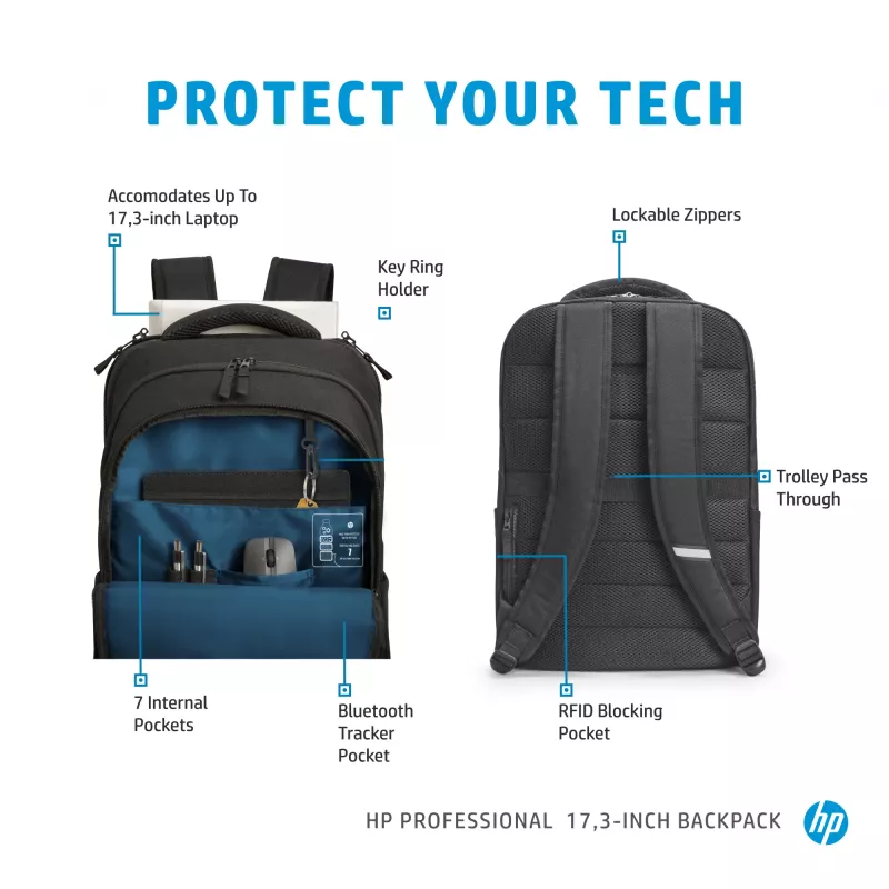 Zaino HP Professional 17,3 pollici, zaino, 740 g