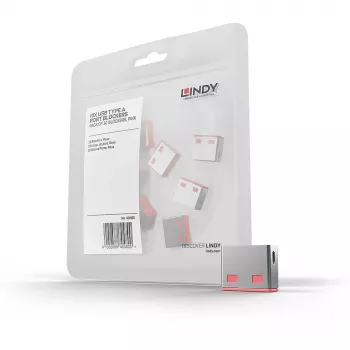 Lindy Blocco porte USB (senza chiave) – confezione da 10, Rosa, Blocco porte, USB Type-A, Rosa, Acrilonitrile butadiene stirene (ABS), 10 pz., Sacchetto di plastica