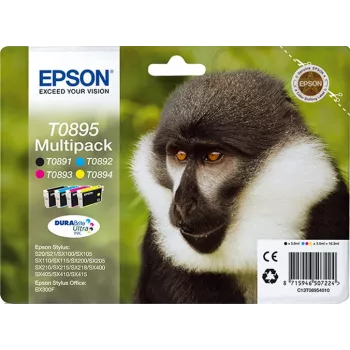 Epson Monkey Multipack 4 colori T0895 inchiostro DURABrite Ultra, nero, ciano, magenta, giallo, 5,8 ml, 3,5 ml, 1 pz., multipack