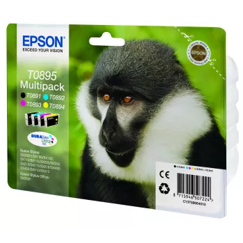 Epson Monkey Multipack 4 colori T0895 inchiostro DURABrite Ultra, nero, ciano, magenta, giallo, 5,8 ml, 3,5 ml, 1 pz., multipack