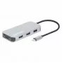 Manhattan dock/hub USB-C con lettore di schede, porte (x6): Ethernet, HDMI, USB-A (x3) e USB-C, con Power Delivery (100 W) sulla porta USB-C (nota: alimentatore USB-C e cavo USB-C aggiuntivi necessari), universale per tutti i dispositivi, cavo 15 cm, alluminio, argento