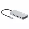 Manhattan dock/hub USB-C con lettore di schede, porte (x6): Ethernet, HDMI, USB-A (x3) e USB-C, con Power Delivery (100 W) sulla porta USB-C (nota: alimentatore USB-C e cavo USB-C aggiuntivi necessari), universale per tutti i dispositivi, cavo 15 cm, alluminio, argento