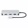 Manhattan dock/hub USB-C con lettore di schede, porte (x6): Ethernet, HDMI, USB-A (x3) e USB-C, con Power Delivery (100 W) sulla porta USB-C (nota: alimentatore USB-C e cavo USB-C aggiuntivi necessari), universale per tutti i dispositivi, cavo 15 cm, alluminio, argento