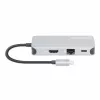 Manhattan dock/hub USB-C con lettore di schede, porte (x6): Ethernet, HDMI, USB-A (x3) e USB-C, con Power Delivery (100 W) sulla porta USB-C (nota: alimentatore USB-C e cavo USB-C aggiuntivi necessari), universale per tutti i dispositivi, cavo 15 cm, alluminio, argento