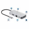 Manhattan dock/hub USB-C con lettore di schede, porte (x6): Ethernet, HDMI, USB-A (x3) e USB-C, con Power Delivery (100 W) sulla porta USB-C (nota: alimentatore USB-C e cavo USB-C aggiuntivi necessari), universale per tutti i dispositivi, cavo 15 cm, alluminio, argento