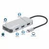 Manhattan dock/hub USB-C con lettore di schede, porte (x6): Ethernet, HDMI, USB-A (x3) e USB-C, con Power Delivery (100 W) sulla porta USB-C (nota: alimentatore USB-C e cavo USB-C aggiuntivi necessari), universale per tutti i dispositivi, cavo 15 cm, alluminio, argento