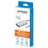 Manhattan dock/hub USB-C con lettore di schede, porte (x6): Ethernet, HDMI, USB-A (x3) e USB-C, con Power Delivery (100 W) sulla porta USB-C (nota: alimentatore USB-C e cavo USB-C aggiuntivi necessari), universale per tutti i dispositivi, cavo 15 cm, alluminio, argento