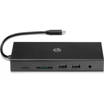 Hub multiporta USB-C HP Travel – HP 1C1Y5AA, host USB-C, HDMI 2.0, VGA, 1×RJ-45, 2×USB-A 3.2 Gen1, 2×USB 2.0, lettore di schede MicroSD, nero