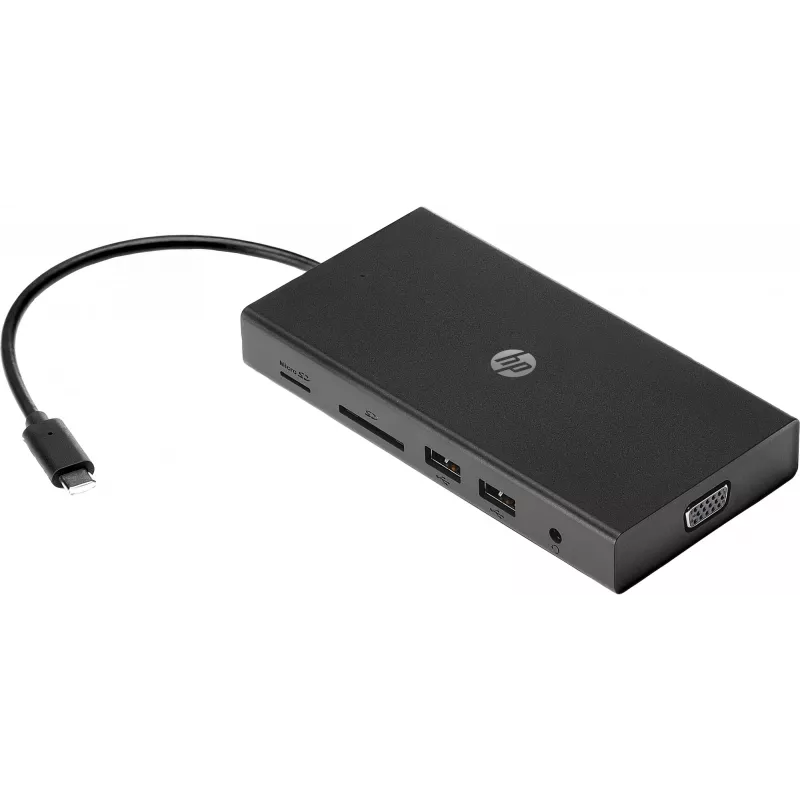 Hub multiporta USB-C HP Travel – HP 1C1Y5AA, host USB-C, HDMI 2.0, VGA, 1×RJ-45, 2×USB-A 3.2 Gen1, 2×USB 2.0, lettore di schede MicroSD, nero