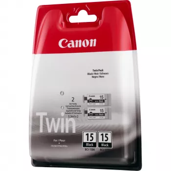 Canon BCI-15BK cartuccia inchiostro nero (confezione doppia), nero, inchiostro pigmentato, 2 pz., 242 pagine, multipack