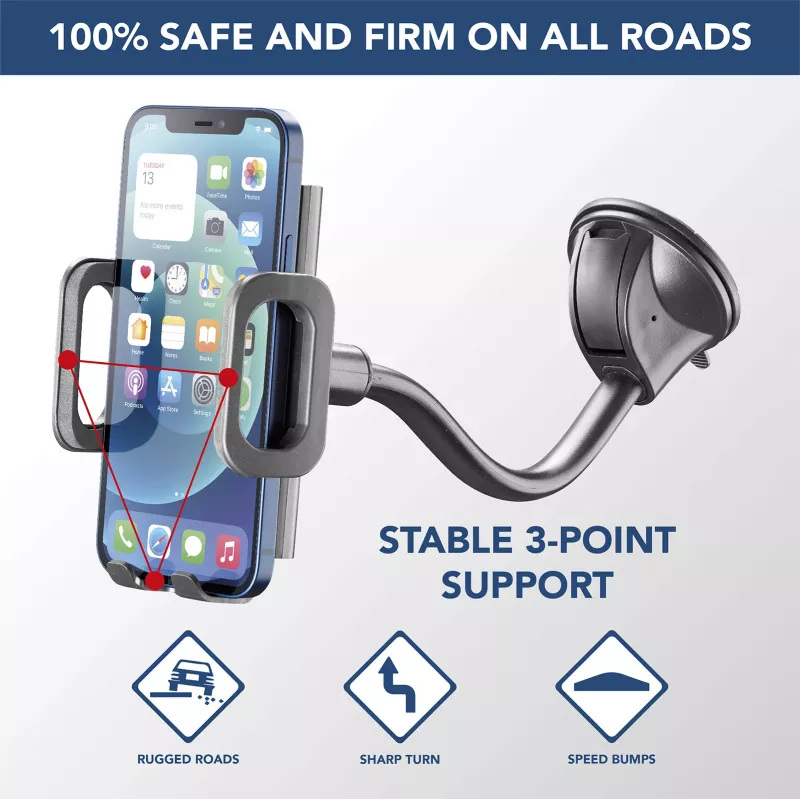 Cellularline Hug Flex - supporto universale per smartphone da auto con fissaggio a ventosa