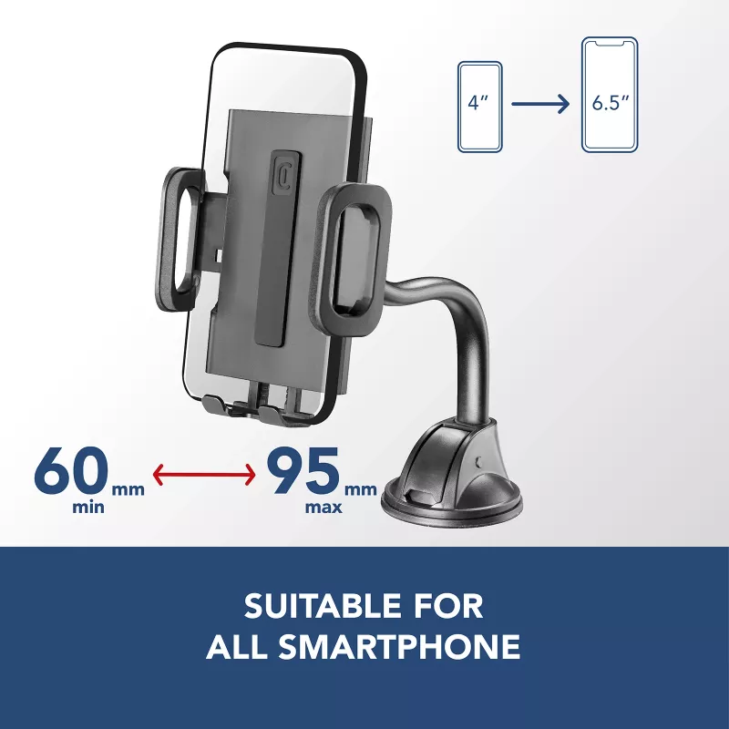 Cellularline Hug Flex - supporto universale per smartphone da auto con fissaggio a ventosa