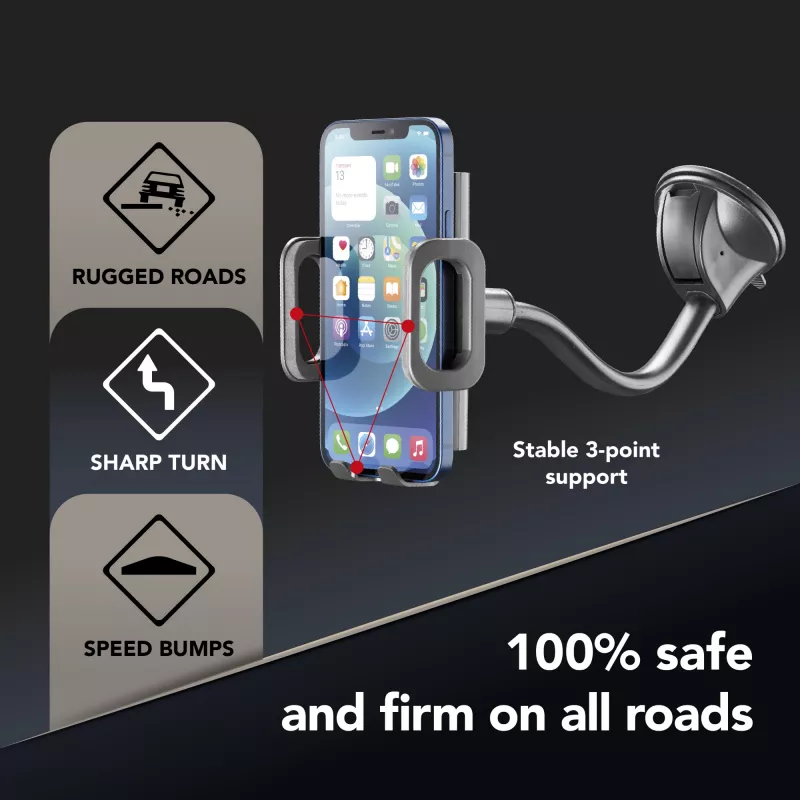 Cellularline Hug Flex - supporto universale per smartphone da auto con fissaggio a ventosa