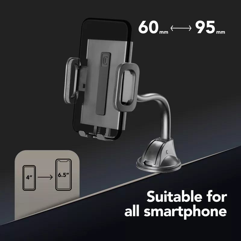 Cellularline Hug Flex - supporto universale per smartphone da auto con fissaggio a ventosa