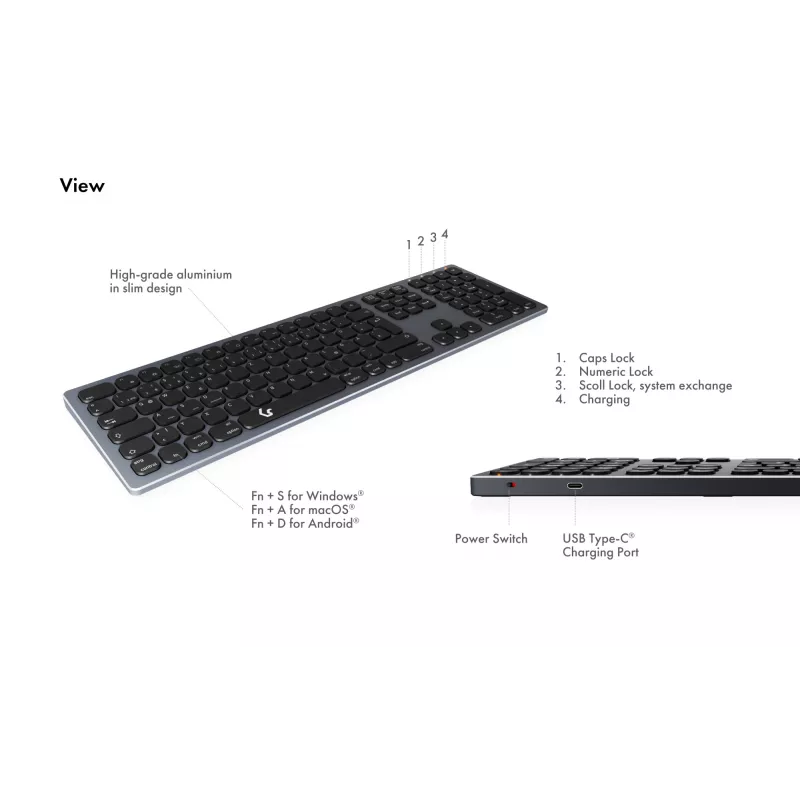 KeySonic KSK-8023BTRF (DE) tastiera universale Bluetooth QWERTZ tedesco antracite, nero