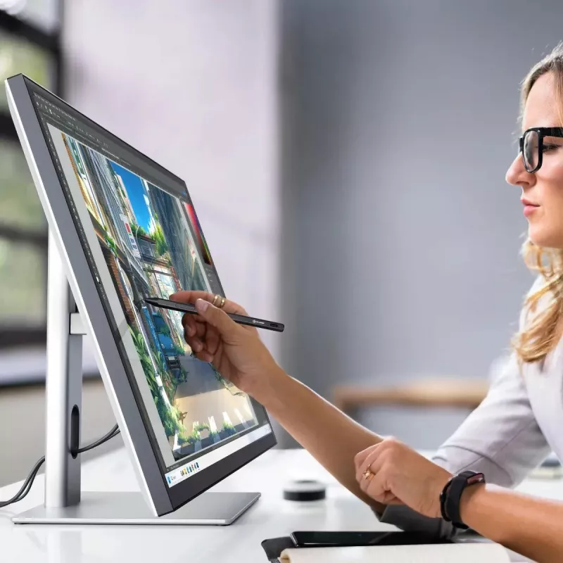 Monitor touchscreen ALOGIC Clarity Max Touch 32C4KPDWT, 32 pollici, 3840x2160 4K UHD, 65 W Power Delivery, webcam da 8 MP, hub USB, nero/argento