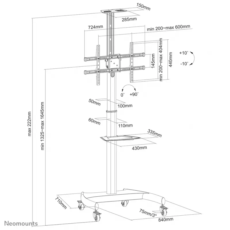 Neomounts PLASMA-M1900E carrello TV 37-70 pollici - girevole