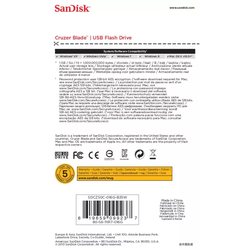 WESTERN DIGITAL SanDisk Cruzer Blade - 16 GB chiavetta USB - USB 2.0 - bianco