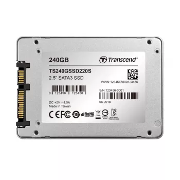 TRANSCEND SSD 220s 240GB 2.5in SATA 6Gb/s TLC case in alluminio