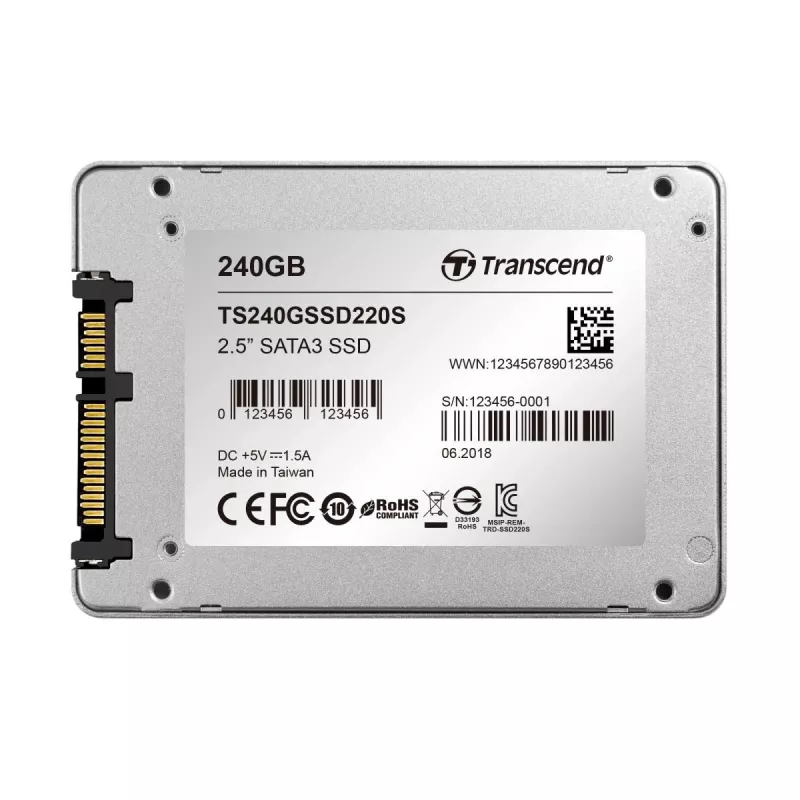 TRANSCEND SSD 220s 240GB 2.5in SATA 6Gb/s TLC case in alluminio