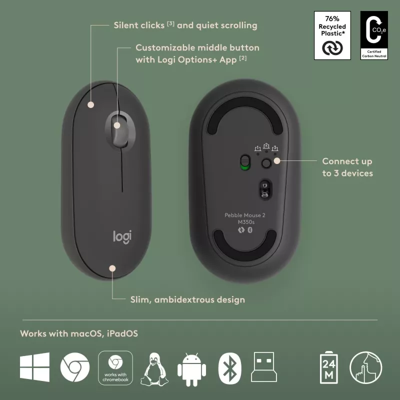 LOGITECH Pebble 2 Combo per Tonal Graphite Qwerty US