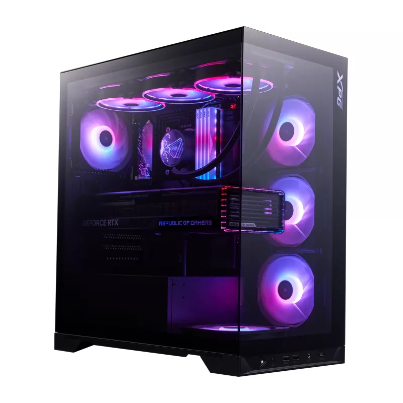 XPG Invader X BTF case PC Midi Tower, ATX/Micro-ATX/Mini-ITX, vetro temperato, 5 ventole ARGB da 120 mm, USB-C, senza alimentatore, nero