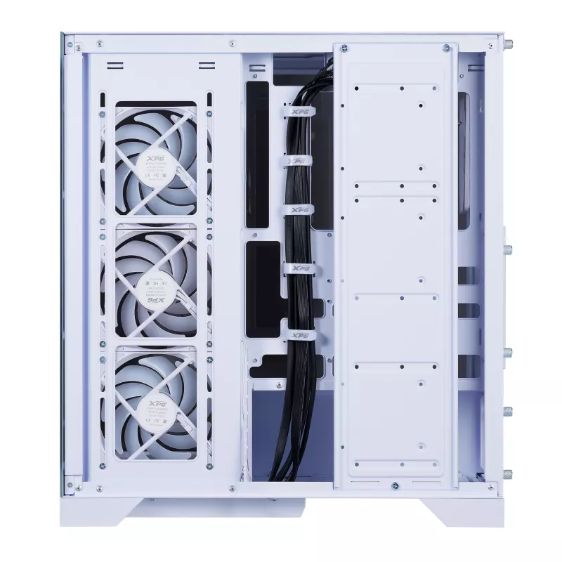 XPG Invader X BTF case PC Midi Tower, ATX/Micro-ATX/Mini-ITX, pannello laterale trasparente, 5 ventole ARGB da 120 mm, USB-C, senza alimentatore, bianco