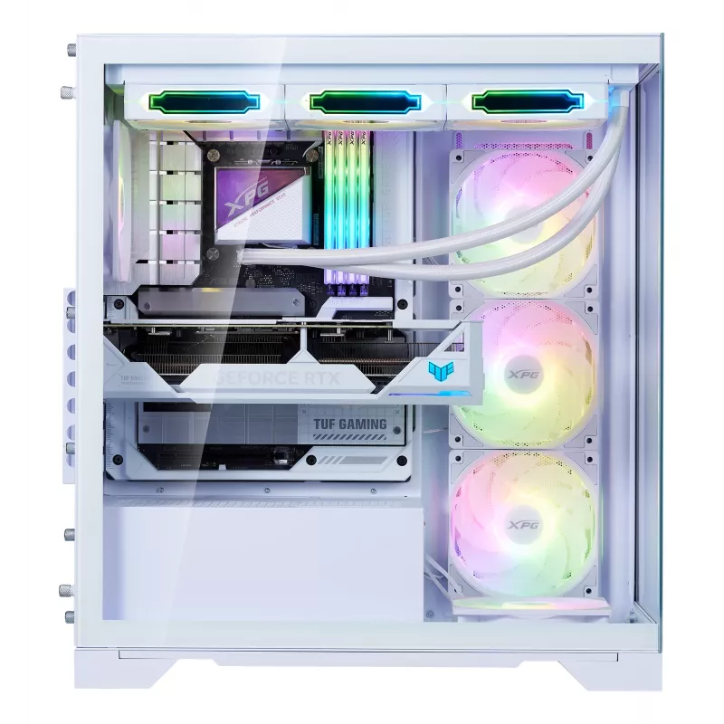 XPG Invader X BTF case PC Midi Tower, ATX/Micro-ATX/Mini-ITX, pannello laterale trasparente, 5 ventole ARGB da 120 mm, USB-C, senza alimentatore, bianco