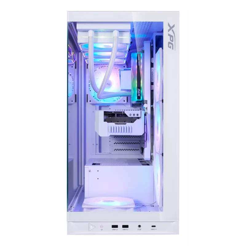 XPG Invader X BTF case PC Midi Tower, ATX/Micro-ATX/Mini-ITX, pannello laterale trasparente, 5 ventole ARGB da 120 mm, USB-C, senza alimentatore, bianco