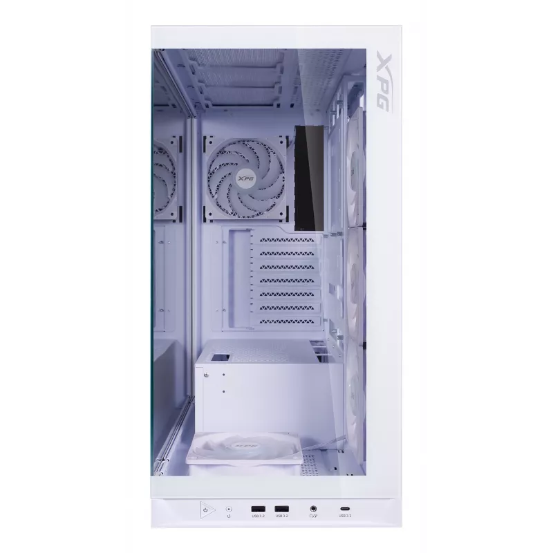 XPG Invader X BTF case PC Midi Tower, ATX/Micro-ATX/Mini-ITX, pannello laterale trasparente, 5 ventole ARGB da 120 mm, USB-C, senza alimentatore, bianco