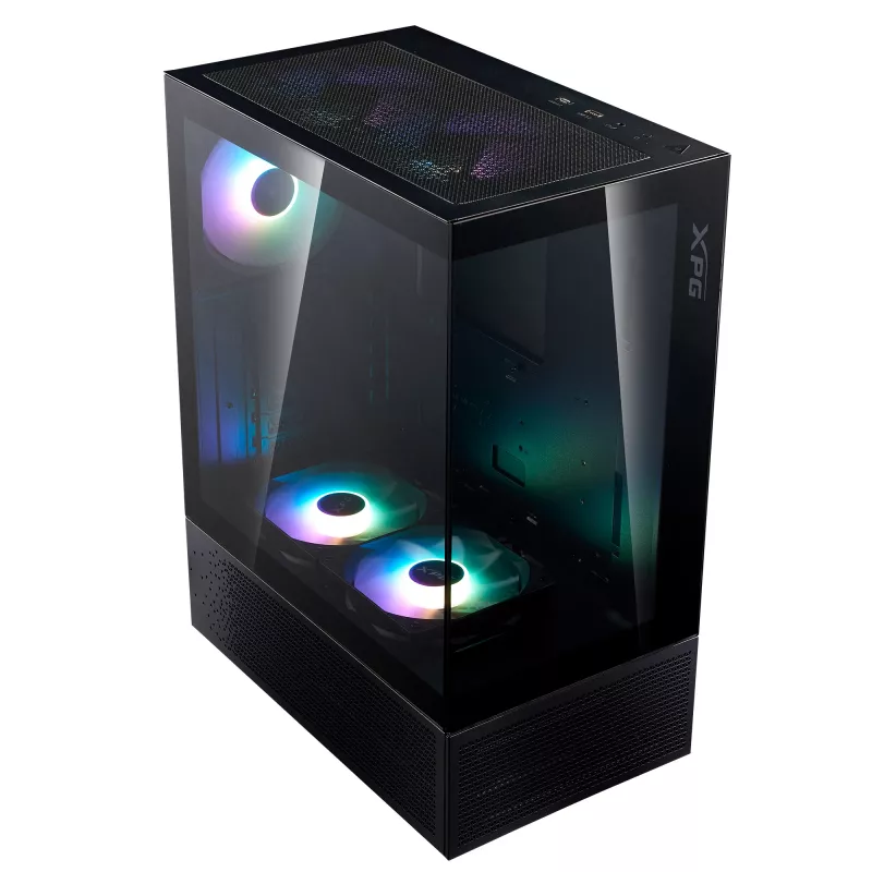 XPG Invader X Mini case PC Midi Tower, ATX/Micro-ATX/Mini-ITX, vetro temperato, 5 ventole ARGB da 120 mm, USB-C, senza alimentatore, nero