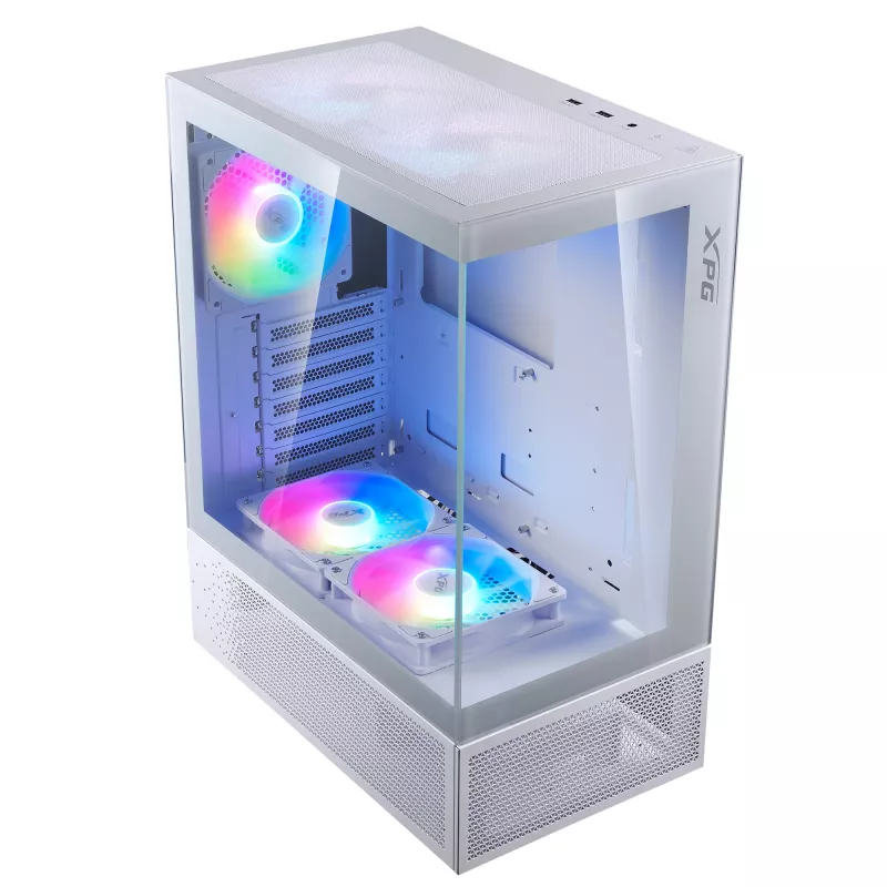 XPG Invader X Mini case PC Midi Tower, ATX/Micro-ATX/Mini-ITX, pannelli in vetro, 5 ventole ARGB da 120 mm, USB-C, senza alimentatore, bianco