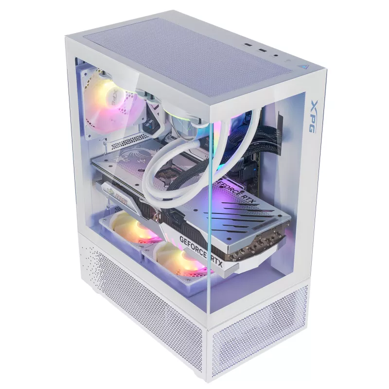 XPG Invader X Mini case PC Midi Tower, ATX/Micro-ATX/Mini-ITX, pannelli in vetro, 5 ventole ARGB da 120 mm, USB-C, senza alimentatore, bianco
