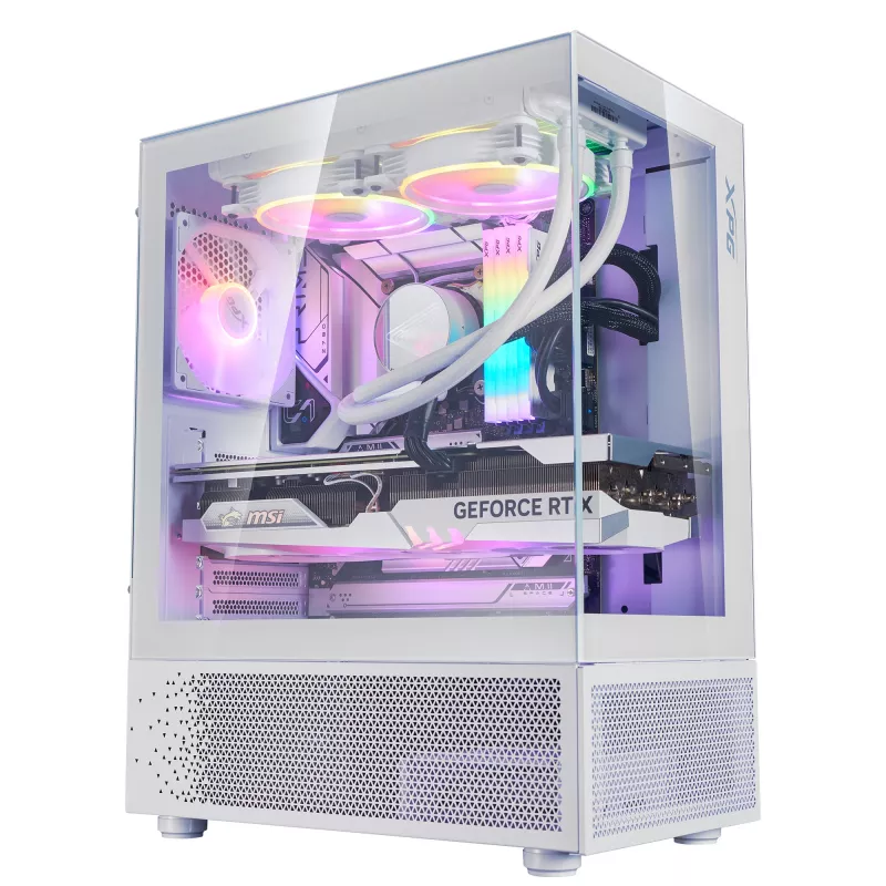 XPG Invader X Mini case PC Midi Tower, ATX/Micro-ATX/Mini-ITX, pannelli in vetro, 5 ventole ARGB da 120 mm, USB-C, senza alimentatore, bianco
