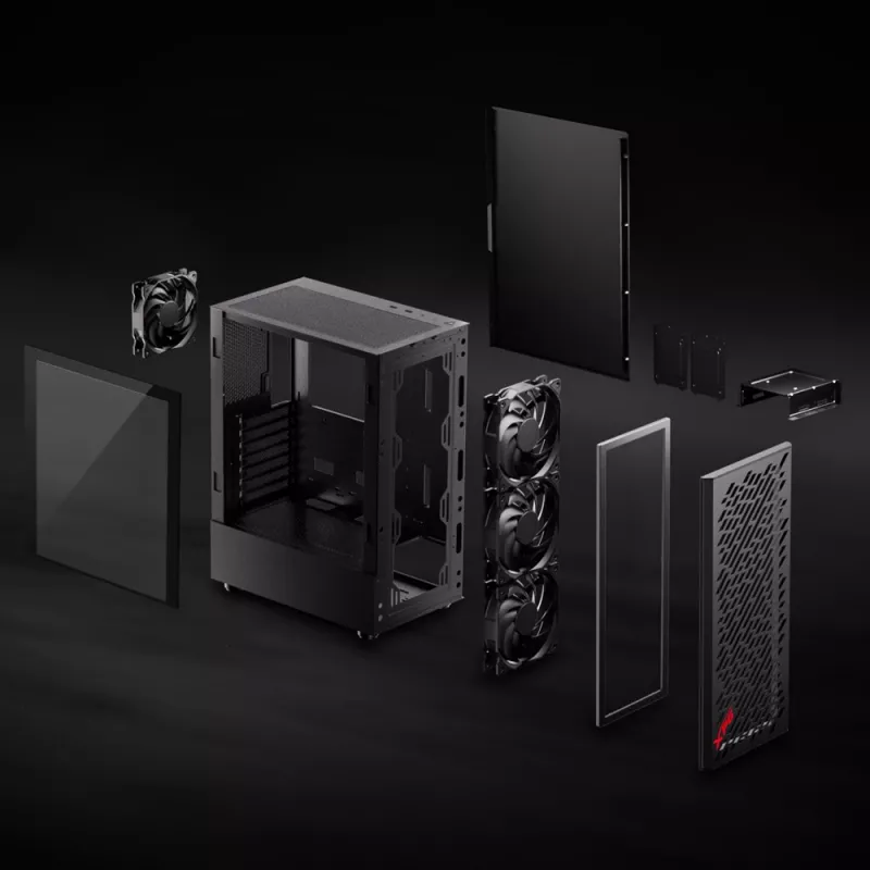 XPG VALOR AIR Mid-Tower nero, Midi Tower, PC, nero, ATX, micro ATX, Mini-ATX, acciaio al carbonio, vetro temperato, 16,6 cm