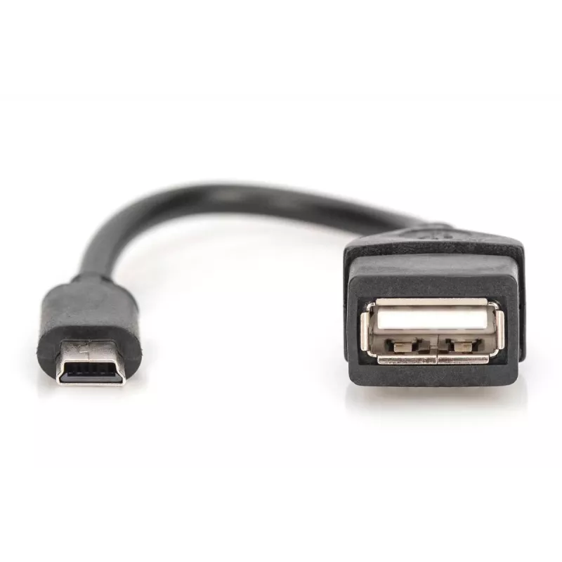 DIGITUS cavo adattatore USB 2.0, OTG, Type Mini-B - A M/F, 20cm, conforme USB 2.0, nero