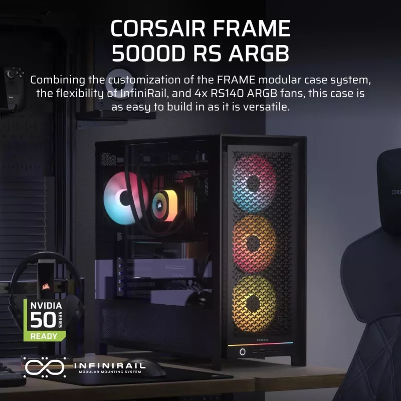 Case PC CORSAIR FRAME 5000D RS ARGB Midi-Tower nero — ATX, supporta 3x140mm ventole frontali, unità 2,5/3,5