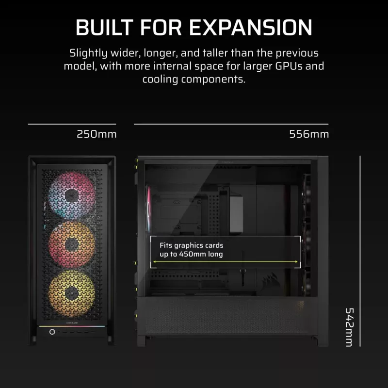 Case PC CORSAIR FRAME 5000D RS ARGB Midi-Tower nero — ATX, supporta 3x140mm ventole frontali, unità 2,5/3,5