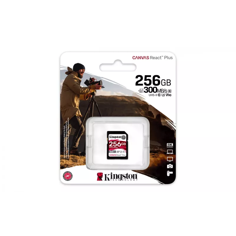 Kingston Technology 256 GB Canvas React Plus SDXC UHS-II 300R/260W U3 V90 per Full HD/4K/8K