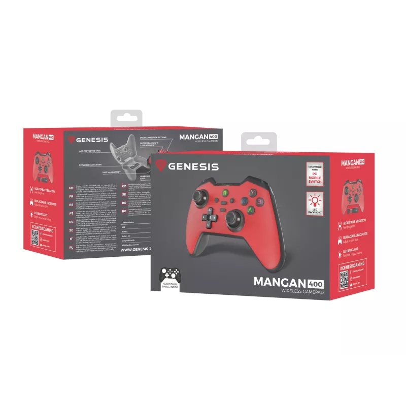GENESIS Mangan 400 Red gamepad Bluetooth analogico / digitale Android, MAC, Nintendo Switch, PC, iOS