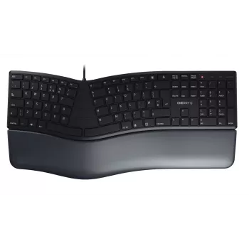 Tastiera ergonomica full-size cablata Cherry KC 4500 ERGO nero USB QWERTY UK 109 tasti layout curvo poggiapolsi cavo 1,8 m