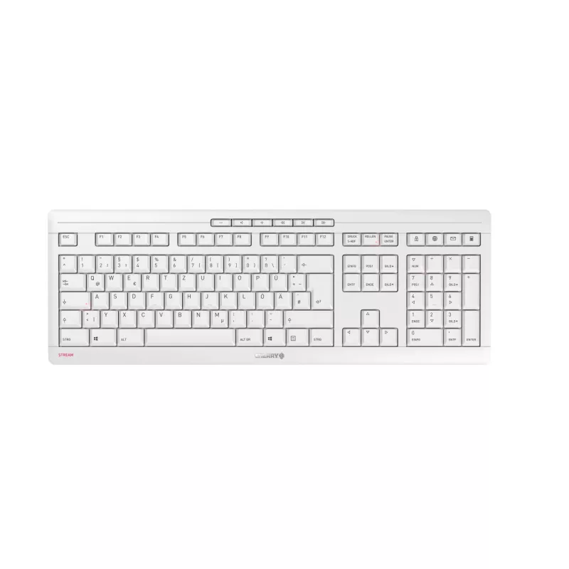 Tastiera CHERRY Stream Desktop Recharge con connessione RF wireless, 115 tasti completi, layout QWERTY UK, grigio, mouse incluso