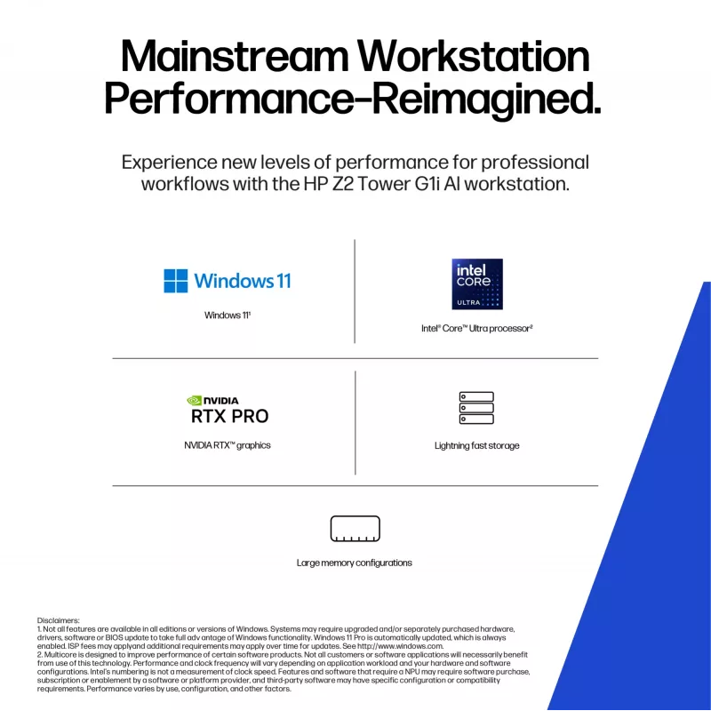 HP Z2 Tower G1i Intel Core Ultra 7 265 16 GB DDR5-SDRAM Windows 11 Pro Workstation Workstation AI, PC AI
