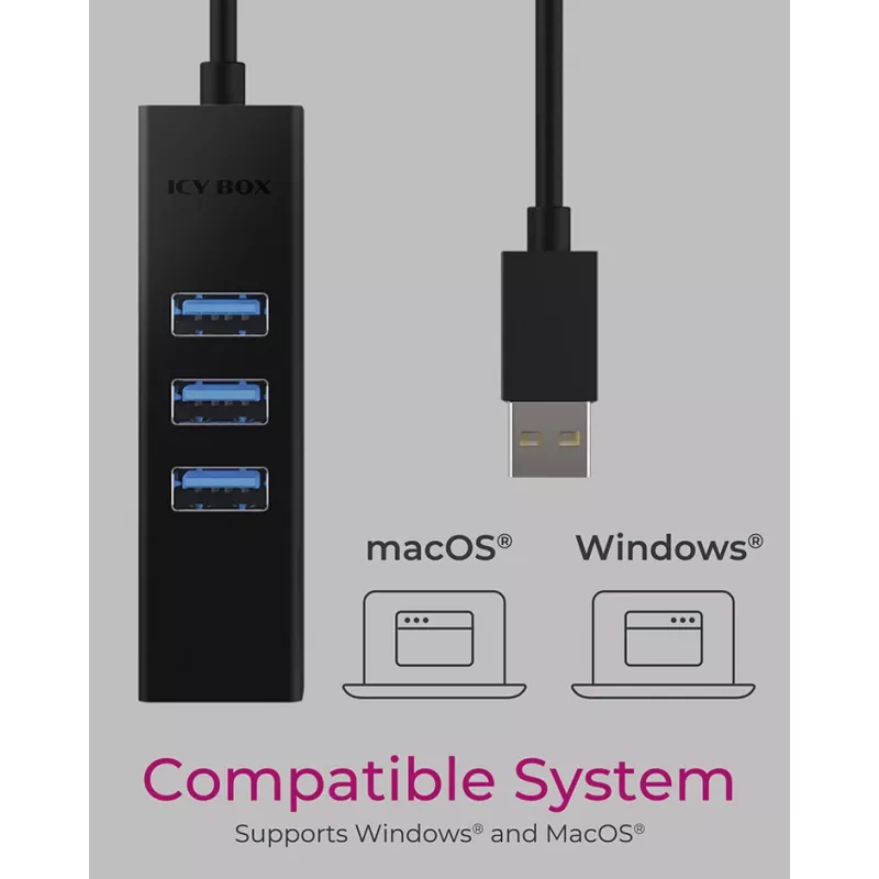 ICY BOX IB-HUB1419-LAN USB 3.2 Gen 1 (3.1 Gen 1) Type-A nero
