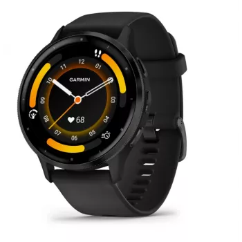 GARMIN INTERNATIONAL Venu 3 – Lunetta in acciaio inossidabile spazzolato con cassa nera e cinturino in silicone – 45 mm