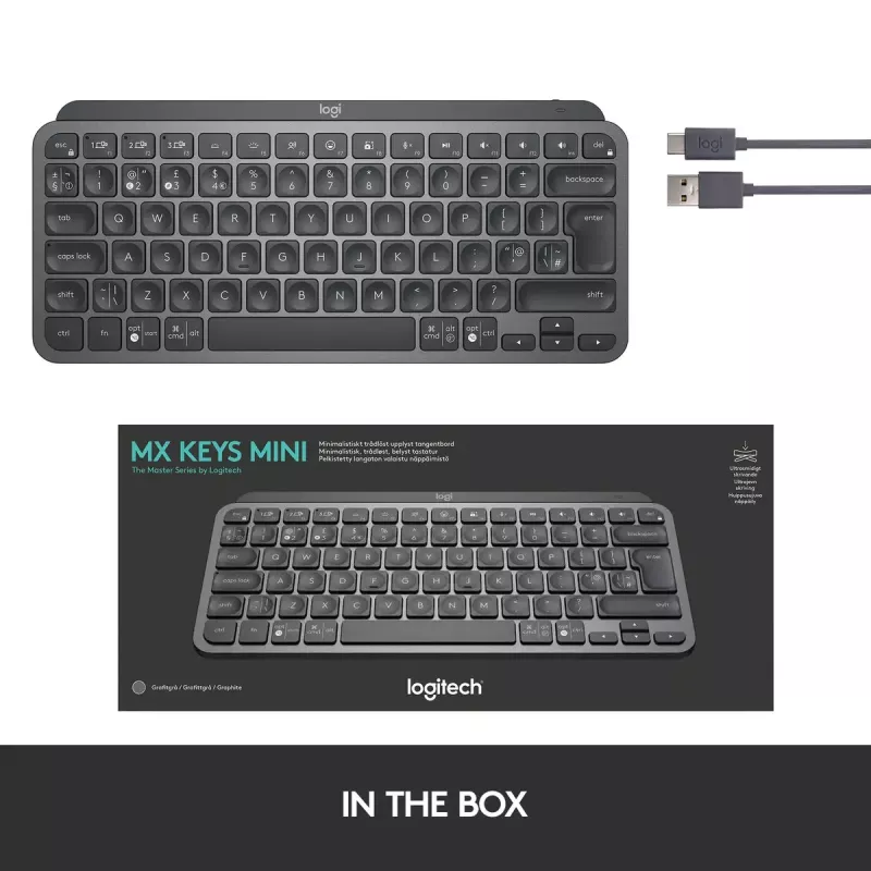 LOGITECH MX Keys Mini Tastiera Retroilluminata - Wireless Bluetooth - Grafite - Azerty Francese