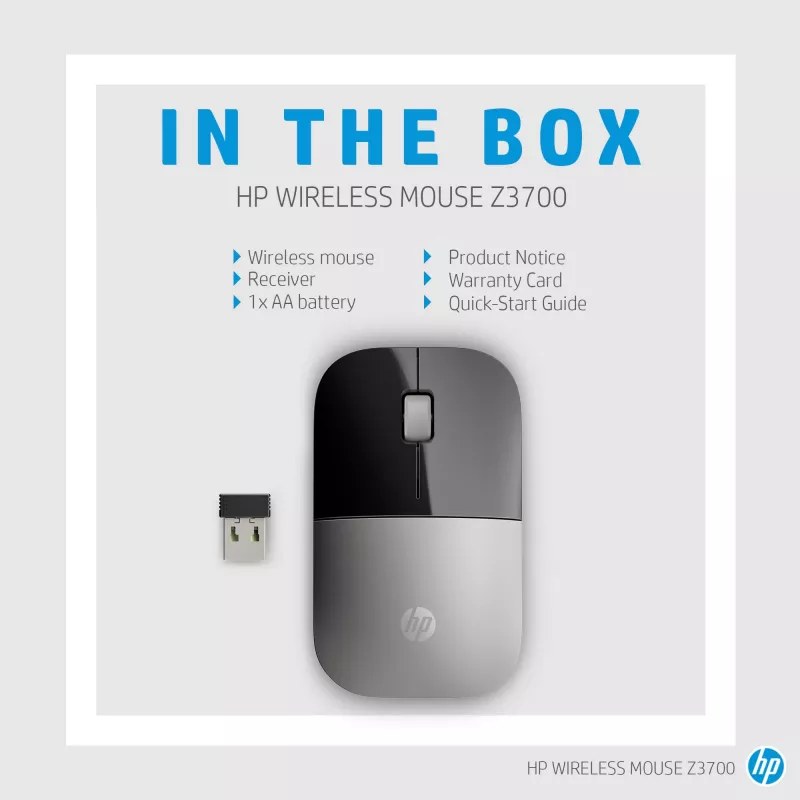 HP Z3700 mouse wireless blu, ambidestro, ottico, RF wireless, 1200 DPI, blu