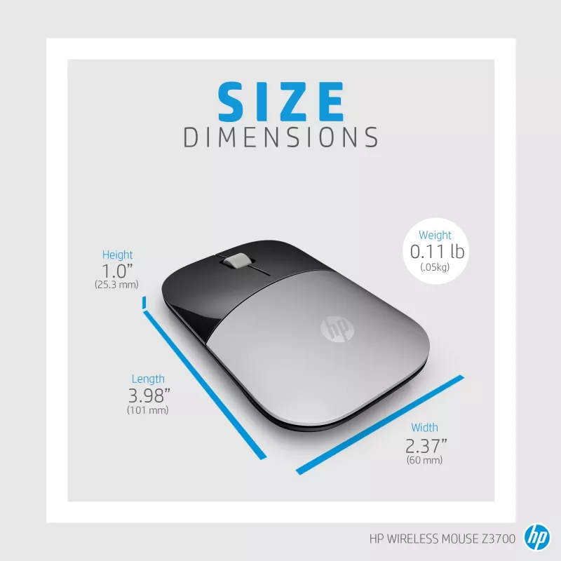 HP Z3700 mouse wireless blu, ambidestro, ottico, RF wireless, 1200 DPI, blu