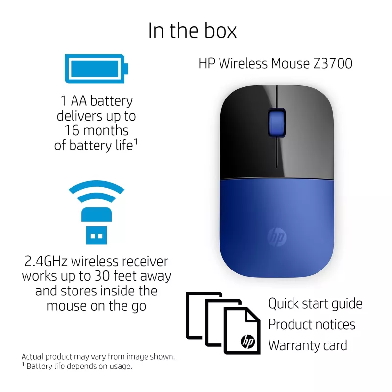 HP Z3700 mouse wireless blu, ambidestro, ottico, RF wireless, 1200 DPI, blu