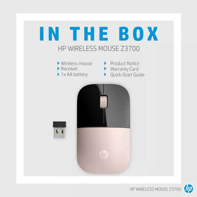 HP Z3700 mouse wireless blu, ambidestro, ottico, RF wireless, 1200 DPI, blu